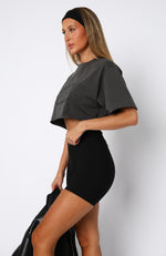 Let's Get Started Oversized Cropped Tee Charcoal