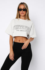 Let's Get Started Oversized Cropped Tee Grey Marle
