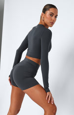 Up Early Long Sleeve Crop Charcoal