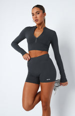 Up Early Long Sleeve Crop Charcoal