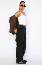What You Don't See Low Rise Straight Leg Jeans Black Acid Wash