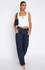 What You Don't See Low Rise Straight Leg Jeans Dark Blue Wash