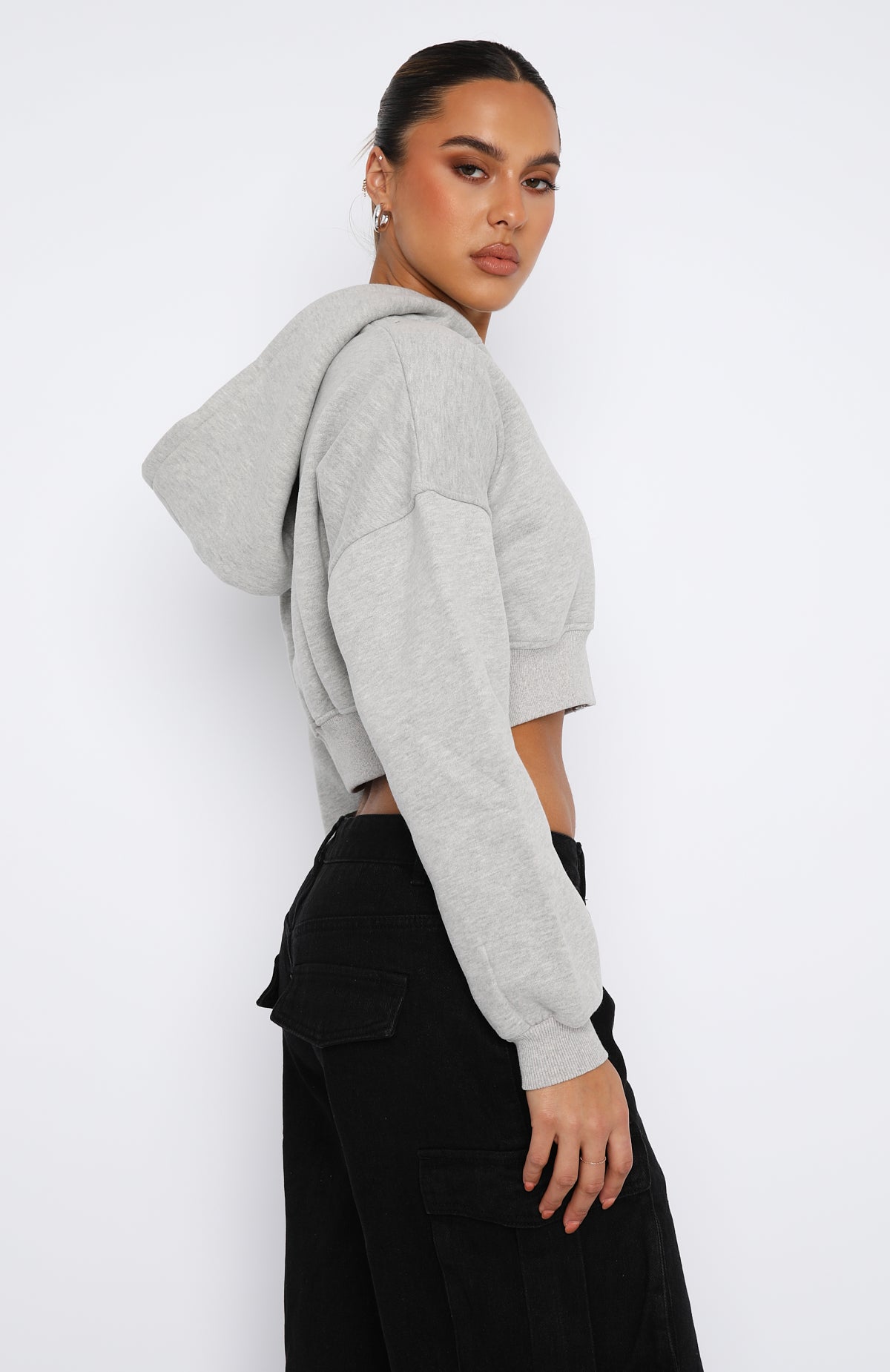 She's Effortless Cropped Hoodie Grey Marle | White Fox Boutique US