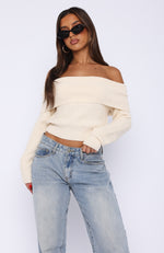 Late Night Out Off Shoulder Knit Top Cream