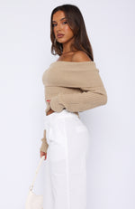 Late Night Out Off Shoulder Knit Top Neutral