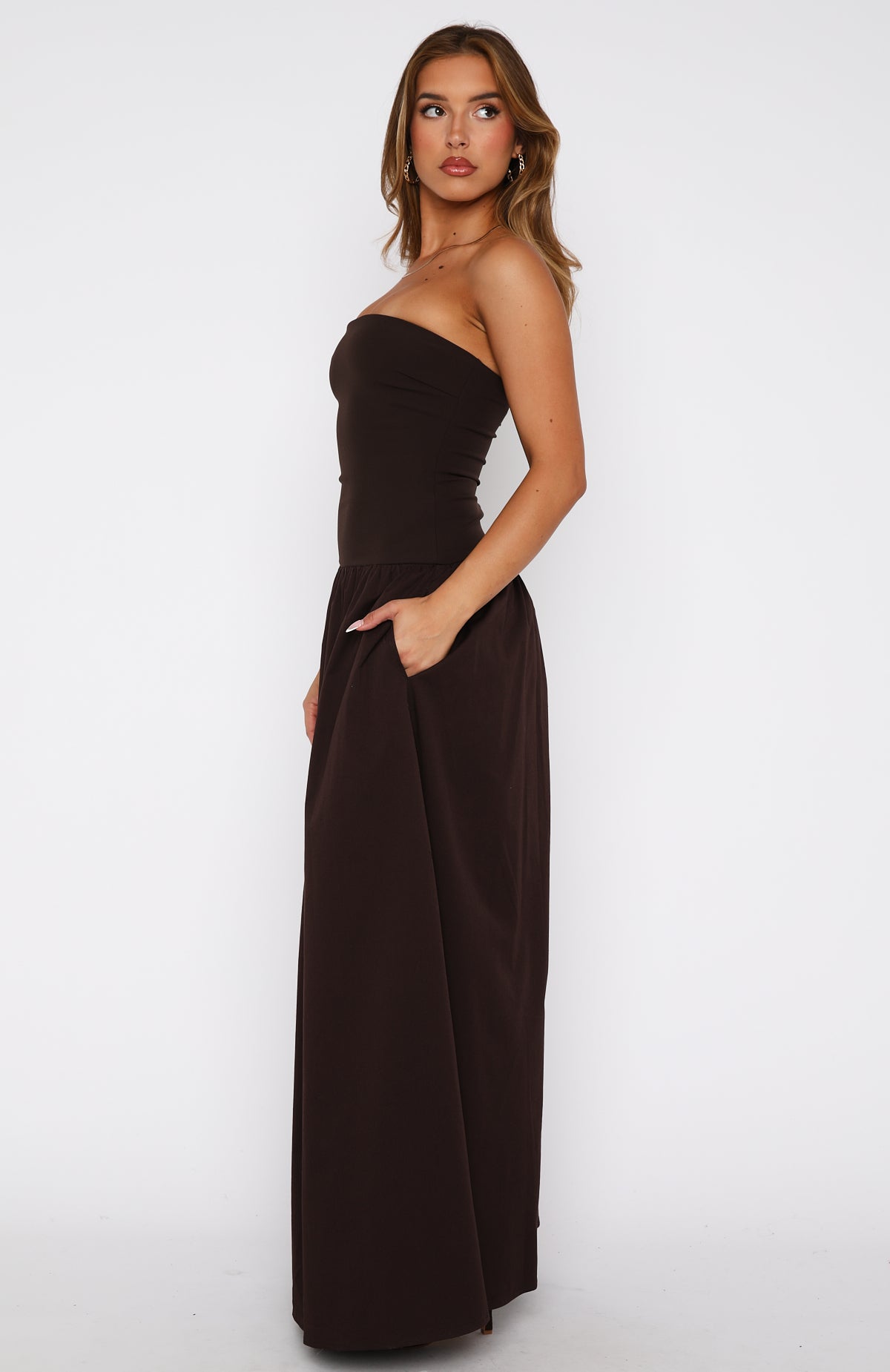 decadence strapless maxi dress brown reviews Decadence Strapless Maxi Dress Brown main image 0