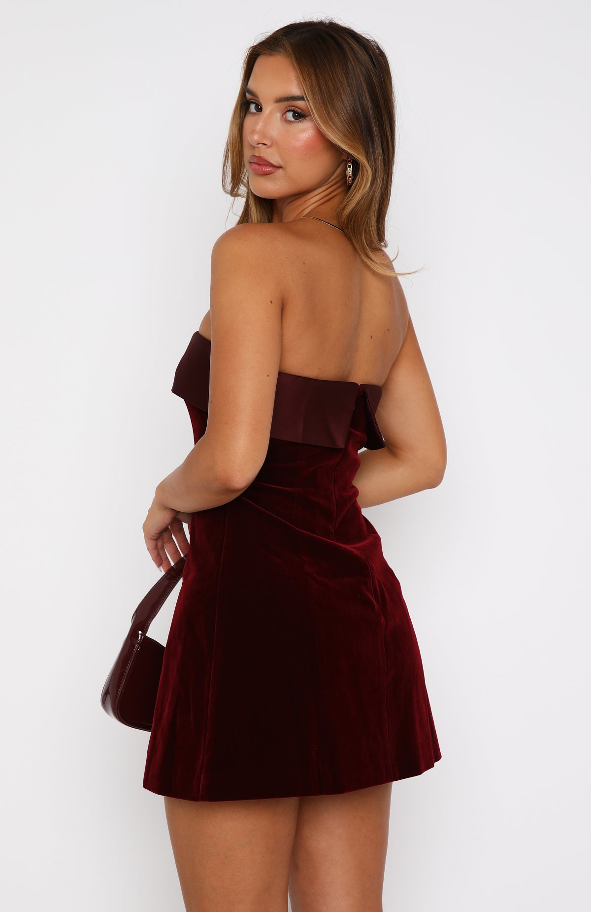 strapless open back dress Let Loose Strapless Mini Dress Deep Red