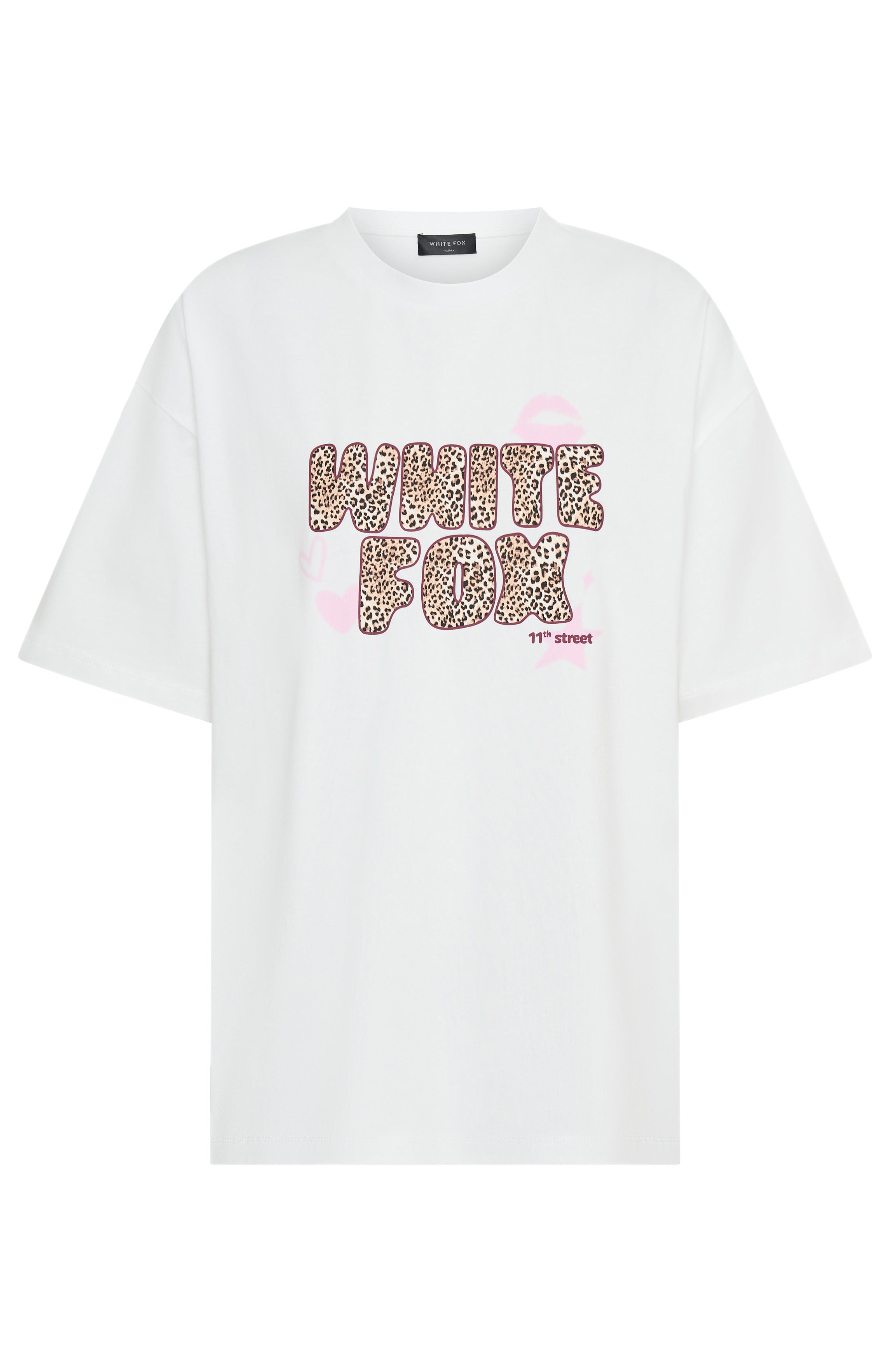 11th Street She's So Lucky Oversized Tee Leopard Splice | White