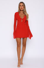 Falling To Pieces Long Sleeve Mini Dress Red