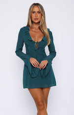 Falling To Pieces Long Sleeve Mini Dress Teal