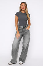 Willow Mid Rise Wide Leg Jeans Grey Acid Wash