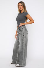 Willow Mid Rise Wide Leg Jeans Grey Acid Wash