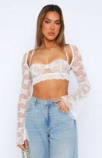 Hold It Down Long Sleeve Lace Crop White