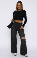 Harley Mid Rise Wide Leg Jeans Black Acid Wash