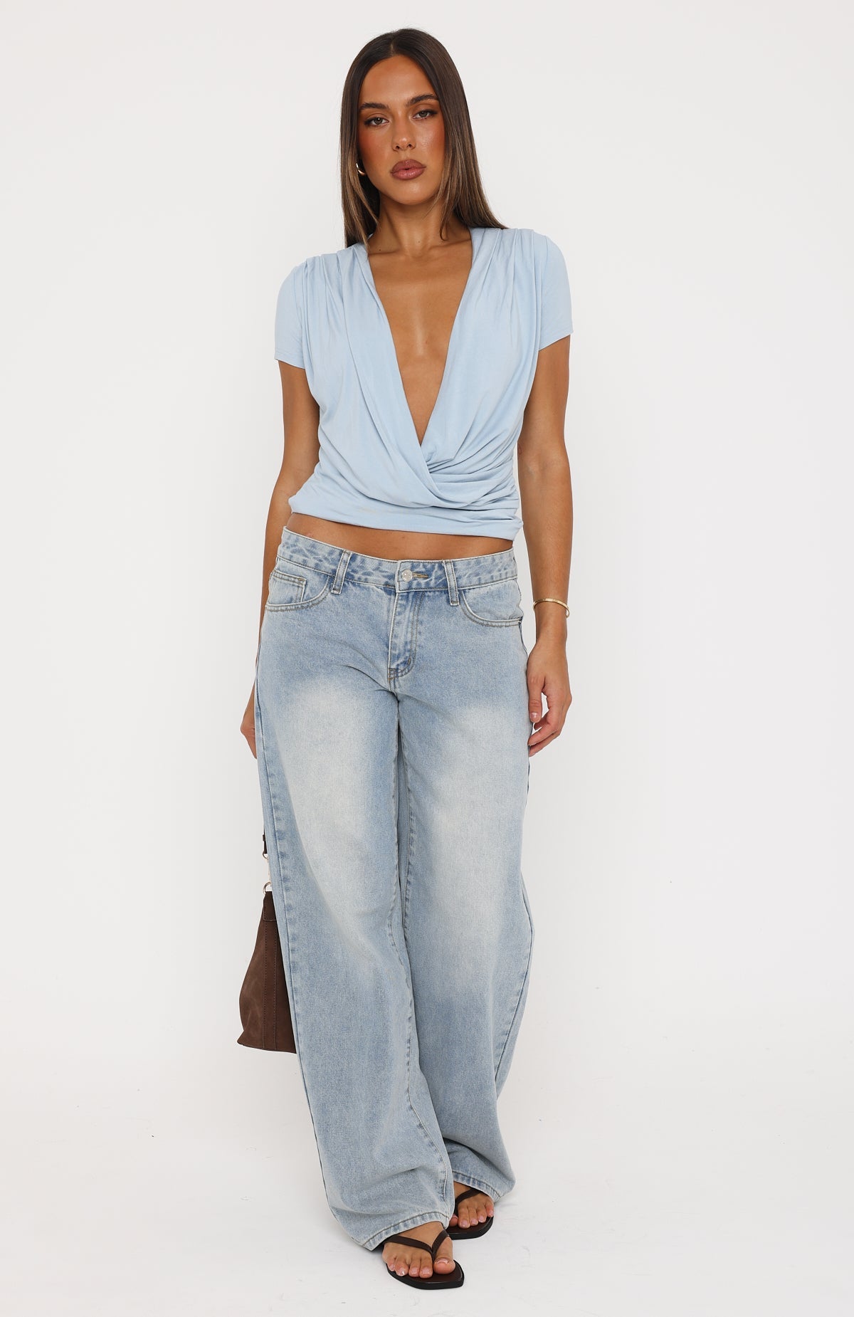 Almost Told You Short Sleeve Cowl Neck Top Dusty Blue | White Fox