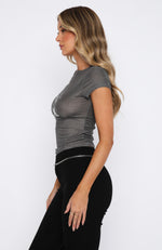 On The Way Out Mesh Baby Tee Charcoal