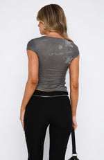 On The Way Out Mesh Baby Tee Charcoal