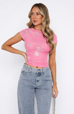 On The Way Out Mesh Baby Tee Candy Pink
