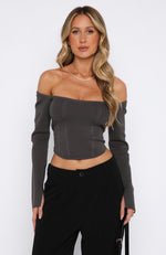 It's Just Us Long Sleeve Top Charcoal