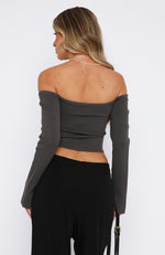 It's Just Us Long Sleeve Top Charcoal