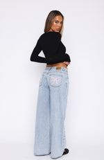 About A Girl Mid Rise Wide Leg Jeans Mid Blue