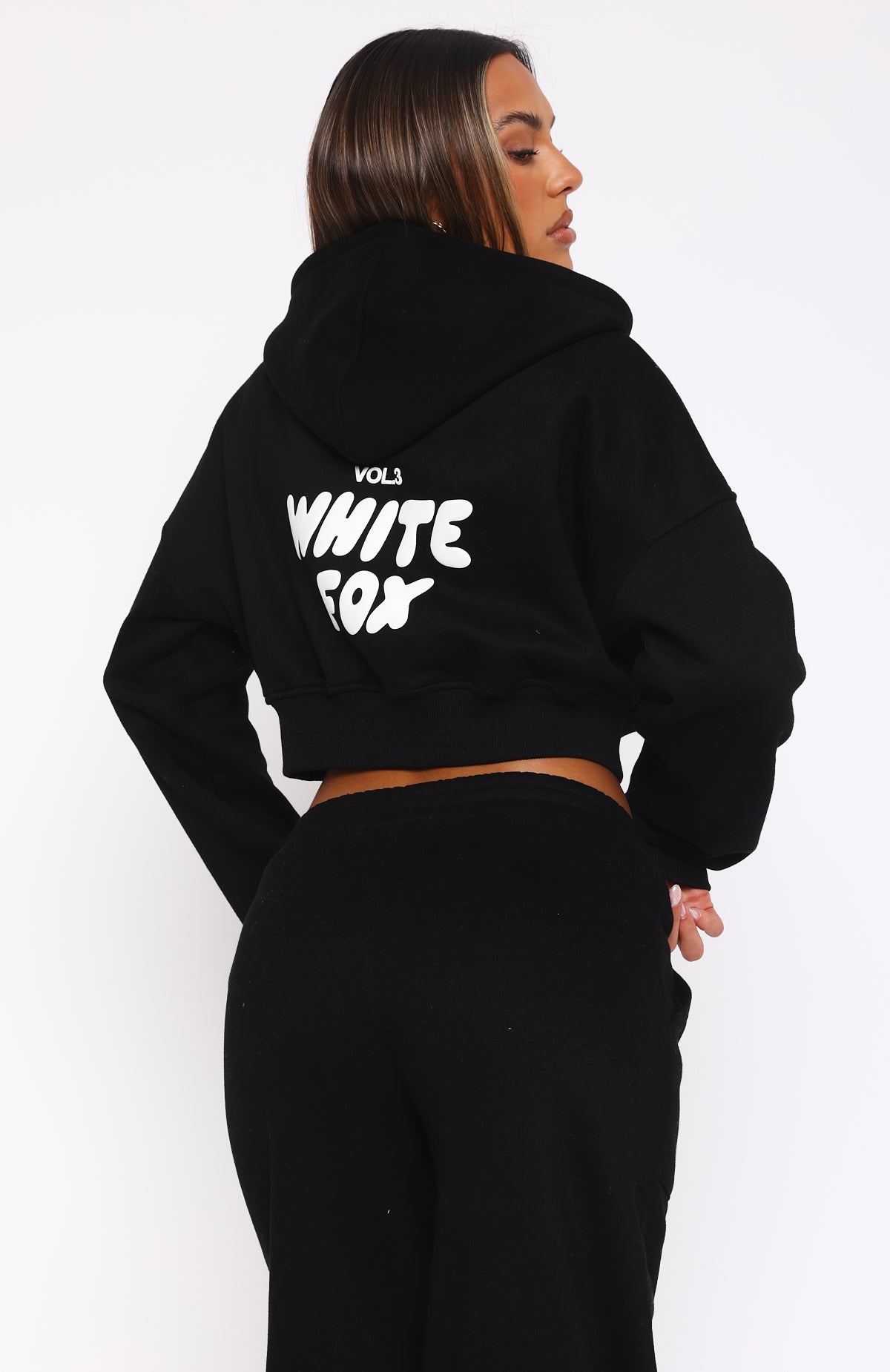 Offstage Cropped Zip Hoodie Monochrome | White Fox Boutique US