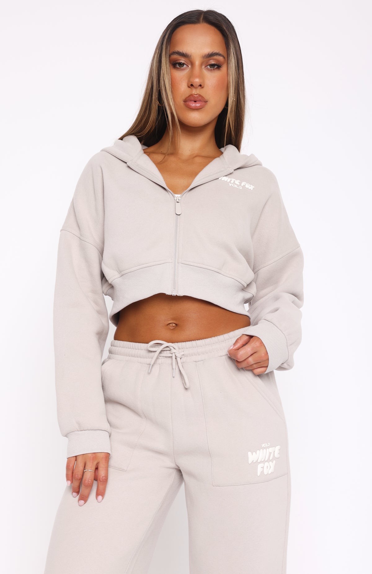 Offstage Cropped Zip Hoodie Moon | White Fox Boutique US