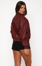 Might Cause Trouble Pu Bomber Jacket Burgundy