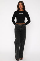 Summer Mid Rise Wide Leg Jeans Black Acid