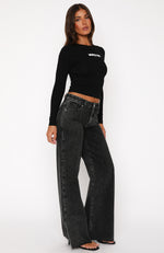 Summer Mid Rise Wide Leg Jeans Black Acid