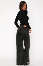 Summer Mid Rise Wide Leg Jeans Black Acid