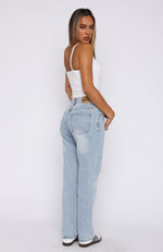 Natalie Mid Rise Straight Leg Jeans Light Blue