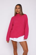 Everyone Wins Oversized Knit Sweater Hot Pink