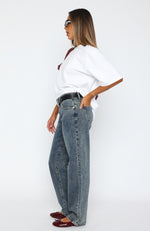 Fashion Society Mid Rise Straight Leg Jeans Brown Blue Acid Wash