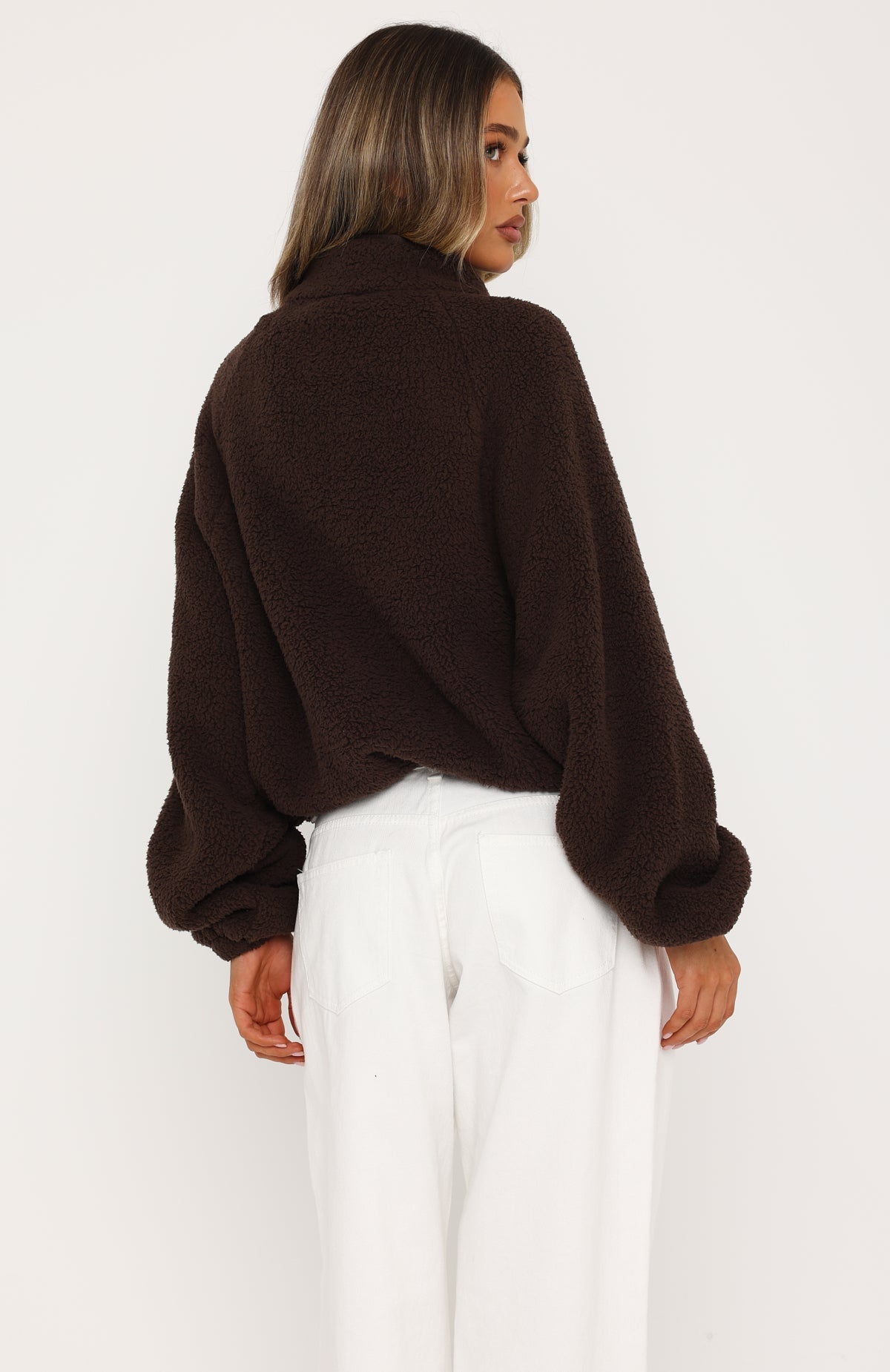 Calm Before The Storm Zip Front Fleece Sweater Chocolate | White