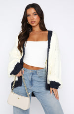 A Little Too Much Knit Cardigan Cream + Navy