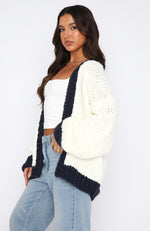 A Little Too Much Knit Cardigan Cream + Navy | White Fox Boutique US