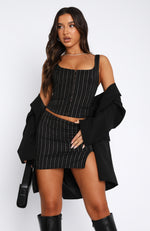 What They Want Top Black Pinstripe