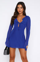 Falling To Pieces Long Sleeve Mini Dress Azure