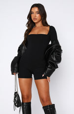 Bring The Vibes Long Sleeve Playsuit Black