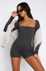 Bring The Vibes Long Sleeve Playsuit Charcoal