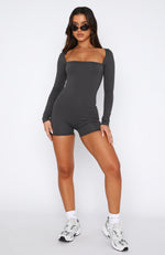 Bring The Vibes Long Sleeve Playsuit Charcoal