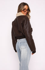 For The People PU Bomber Jacket Chocolate