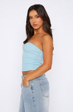 What Do You See Strapless Top Baby Blue