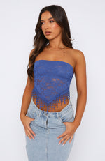 Stay Awake Lace Scarf Top Blue