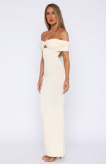 Book The Tickets Off Shoulder Maxi Dress Off White