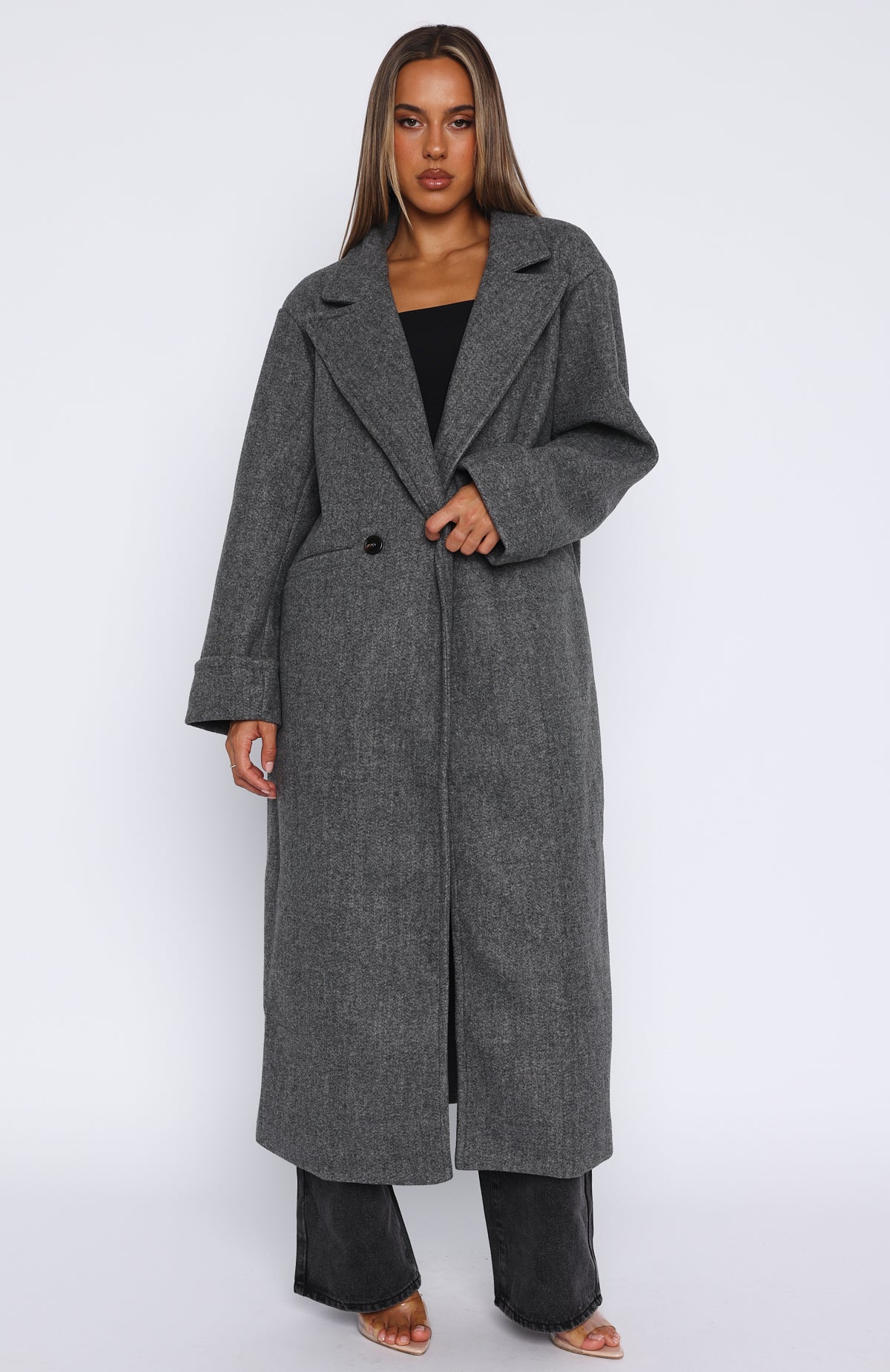 Winter Holiday Oversized Coat Charcoal | White Fox Boutique US