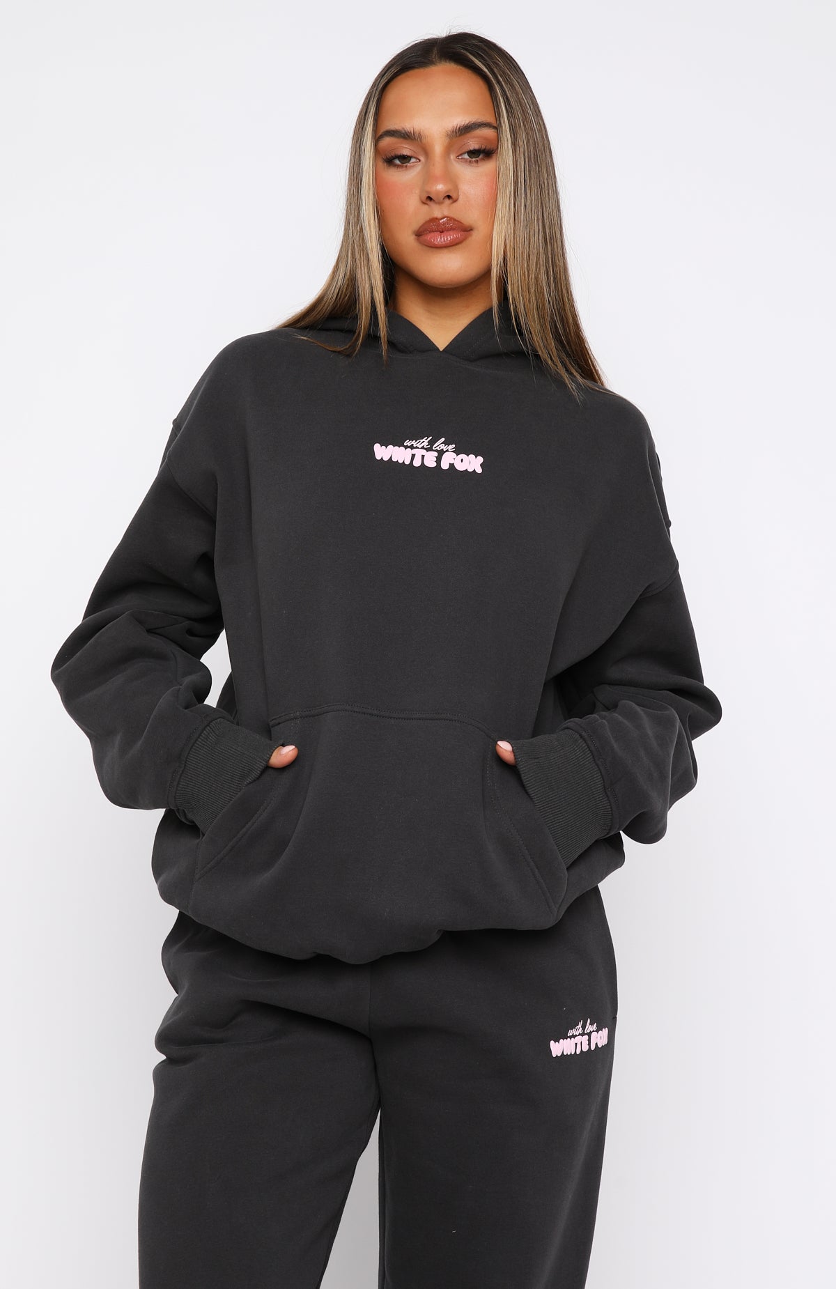 With Love In The Moment Oversized Hoodie Charcoal | White Fox