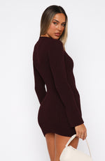 Get On Down Long Sleeve Knit Mini Dress Plum