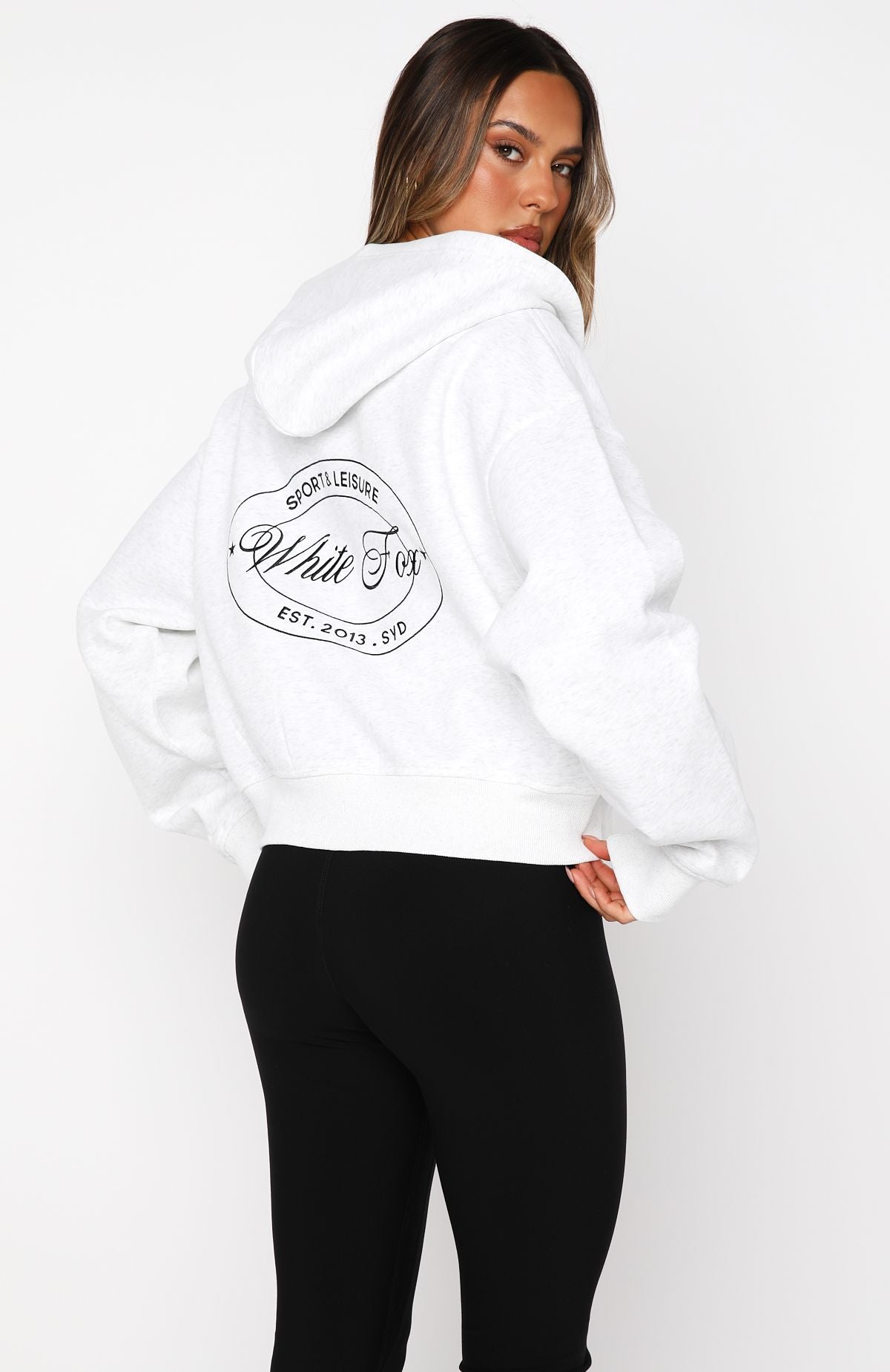 Just Try Again Boxy Zip Front Hoodie Grey Marle | White Fox